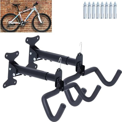 AevQuas Support mural pour vélo 2pcs Support mural réglable pour vélos pour le stockage et l'économie d'espace, Pour garage intérieur, crochets muraux pour vélos de route, de montagne et hybrides