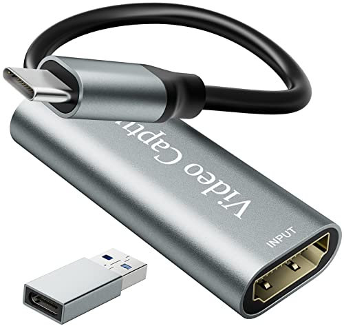 VIXLW Video Capture Card, USB3.0 HDMI to USB C Capture Card, 4K 1080P 60FPS, Video Recording Card for Gaming Live Streaming, for Windows/Mac OS System with USB C Adapter to Adjust PS4, Switch, Xbox