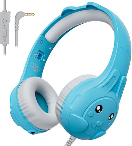 ZIUMIER Casque Filaire pour Enfants avec Microphone, limiteur de Volume 80/90 DB, Port de Partage Audio, Casque pour Tout-Petits de 3,5 mm pour l'école, Les Voyages (Bleu)