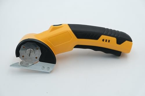 FIVAVA Cortador de cartón, tijeras eléctricas, 4 V, inalámbrico, cortador universal, cortador giratorio para cartón, tela, alfombra, cuero, fieltro, plástico, con 2 cuchillas, unidad de iluminación