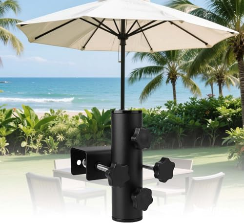 Funtery Sonnenschirmhalter Balkongeländer, Sonnenschirmständer Robuster Balkonschirmhalter Sonnenschirm Halterung Balkon Klemmbereich (20-63 mm) Schirmdurchmesser (23-38 mm) für Sonnenschirme Balkon