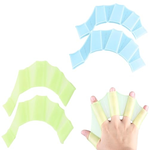 Gants De Natation,Gants D'entraînement De Natation,Gants Aquatiques Résistant à l'eau,Palmes De Natation à La Main,pour Formation à La Plongée,Enfants Femmes Hommes,Bleu/Vert,S,2 Paire