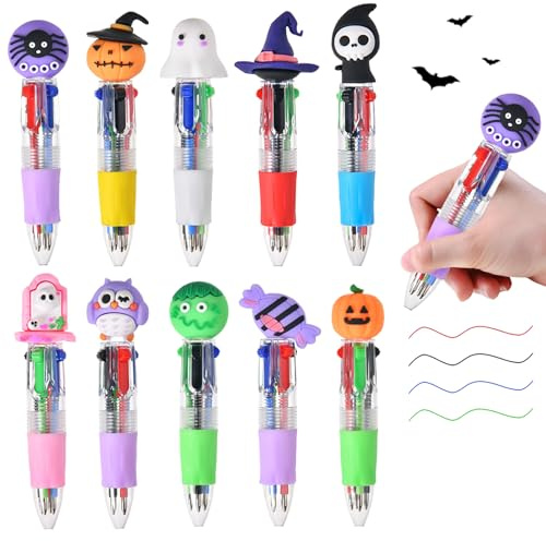 CWENDANER 20 bolígrafos de 4 colores con diseño de dibujos animados de Halloween, con función de retraso, dibujos animados, cumpleaños infantiles, regalos para invitados (5-10 años)