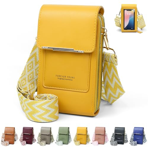 DBPBToU Borsa Tracolla Donna In Pelle PU Stile, Porta Cellulare Da Collo Con Cinturino Regolabile, Borsetta Tracolla Donna Piccola Ideale Per Uso Quotidiano E Come Regalo (Giallo)
