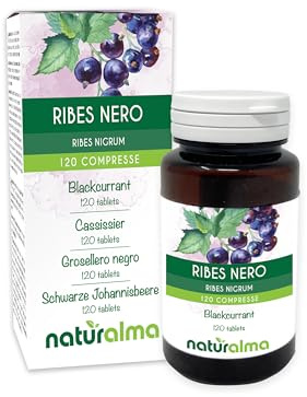 Svarta vinbär eller Svartvinbär (Ribes nigrum) blad och frukter Naturalma - 60 g - 120 tabletter - Kosttillskott - Naturligt och Veganskt