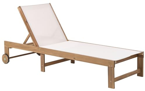 Beliani Sdraio da giardino per esterni Lettino prendisole Certificato Legno di acacia Seduta in tessuto Beige