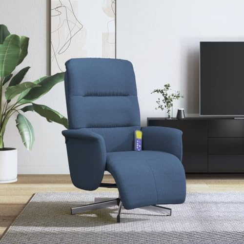 Owoxanthellate Poltrona massaggiante blu con funzione sdraiata 71 x 84 x 105 cm, massaggio vibrante a 6 punti, poltrona relax girevole in tessuto per soggiorno, ufficio e casa Cinema