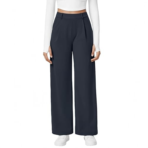 Pantaloni da donna eleganti, ampi e larghi, con palazzo, a vita alta, elasticizzati, con tasche Yoga Donna Vita Alta Pantalone a Gamba Larga Opaque Controllo della Pancia Pantalone Casual Pantaloni