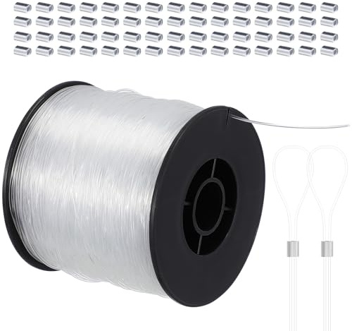 LALAFINA Cuerda de Nailon Transparente para Colgar Marcos de Fotos 200 M 0,80 Mm 60 Accesorios de Aluminio Kit para Bricolaje y Decoración de Paredes en Hogar, Oficina y Escuela