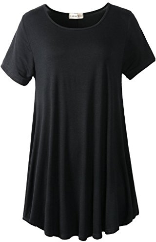 LARACE Plus Size Tops for Women Short Sleeve Shirts Casual Summer Clothes Round Neck Tunics for Leggings (3X, Black)