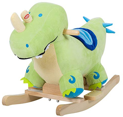 Qaba Kids Plush Ride-On Rocking Horse Toy Dinosaur Ride on Rocker Green with Realistic Sounds