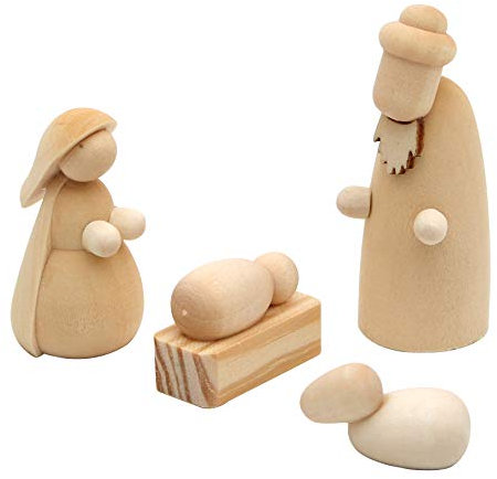 Dekohelden24 Handgedrechselte Holz Krippenfiguren als 4er Set, Maße L/B/H: 2 x 2 x 5,5 cm.