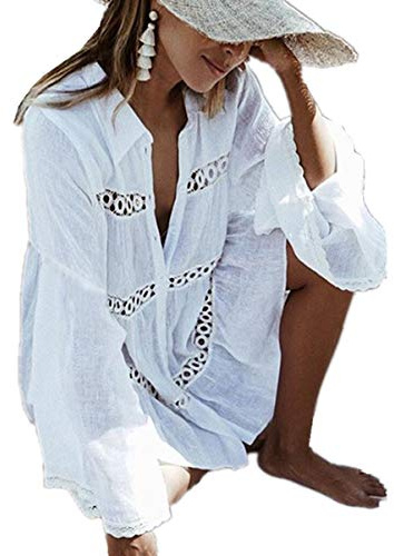 L-Peach Donna Scollo a V Lunga Camicia Tunica Bikini Cover Up Beachwear Loose Elegante Abito da Spiaggia