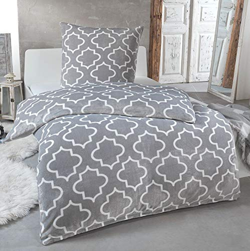 MALIKA® - Biancheria da letto invernale in pile cashmere, con federa 80 x 80 cm, più calda di flanella o flanella, dimensioni: 135 x 200 cm + 80 x 80 cm, motivo: Design 4