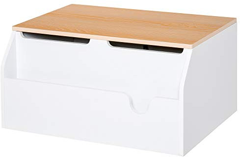 HOMCOM Wooden Kids Toy Box Children Storage Chest Organiser Book Slot Safety Hinge Playroom Furniture White