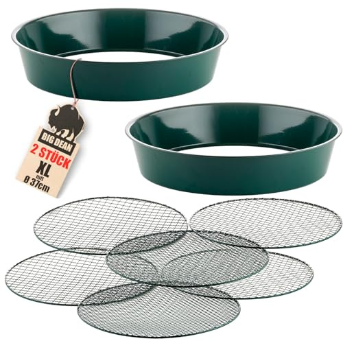 BigDean 2er Set XL Gartensieb aus Metall Ø 37cm - fein bis grob - inkl. austauschbarer Siebeinsätze in 3 Größen 6,4/9,5 & 12,7 mm - Erdsieb Kompostsieb Sieb für Garten, Erde, Sand, Kompost – rund