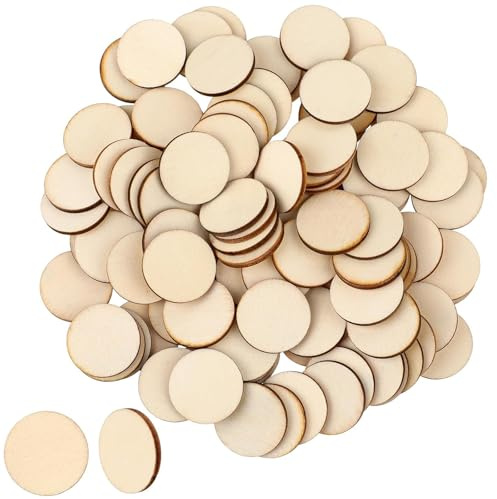 100 Pcs Unfinished Round Wood Log, Wooden Slices Discs Pieces 30mm Circle Shapes for Wedding Décor, DIY Art Craft, Ornaments, Scrapbook, Plaques