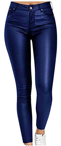 Dam, konstläder, sportleggings, löparbyxor, yogabyxor, leggings, hög midja, konstläderbyxor, sportbyxor, fritidsbyxor, joggingbyxor, träningsbyxor, läderbyxor, sexigt PU-läder, utseende, skinny byxor, leggings, läderleggings, blå, XXL