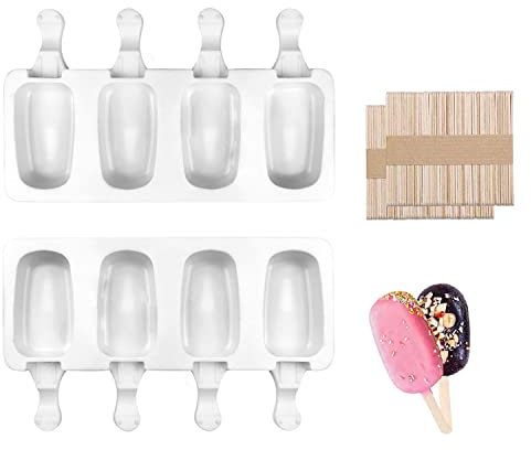 Moule à Glace en Silicone, 2 Pièces Moule à Popsicle, Con 100 pcs Bâtons En Bois, Popsicle Ice Maker Réutilisable, Moules à Dessert Congelé Popsicle Ovales en Silicone
