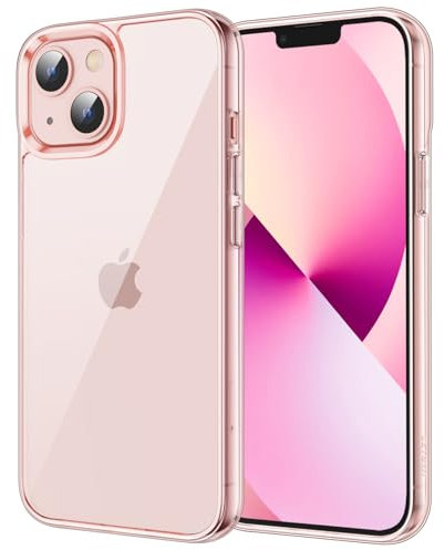 JETech Hülle für iPhone 13 Mini 5,4 Zoll, Nie Vergilbung Stoßfeste Stoßstange handyhülle, Anti-Kratzt Transparent Rückseite (Rosa)