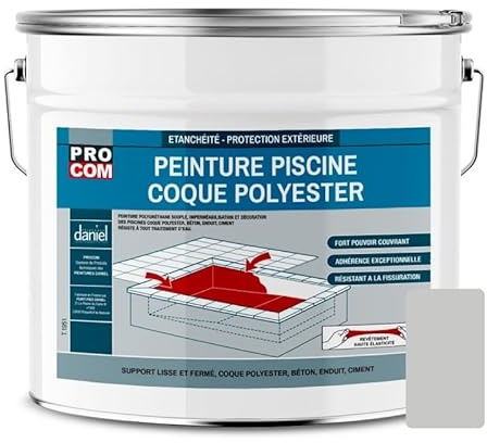 PRO COM Peinture piscine coque polyester et béton, peinture piscine polyuréthane étanche et souple 12.5 Kg