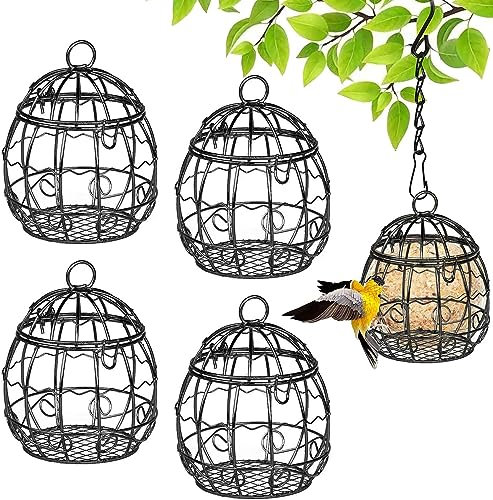 4 Stück Futterspender Vögel,Aufhängen Vogelfutterstation,Wildvogel-Futterspender,Wildvögel zum Aufhängen,futterstation vögel ständer,Metallgeflecht Futterspender, Futterspender für Wildvögel