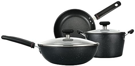 BONOOL Juego de Wok de Tres Piezas, Juego de Wok, Olla, Olla Antiadherente, Olla, Pieza, Kit de Utensilios de Cocina Combinados para el hogar.