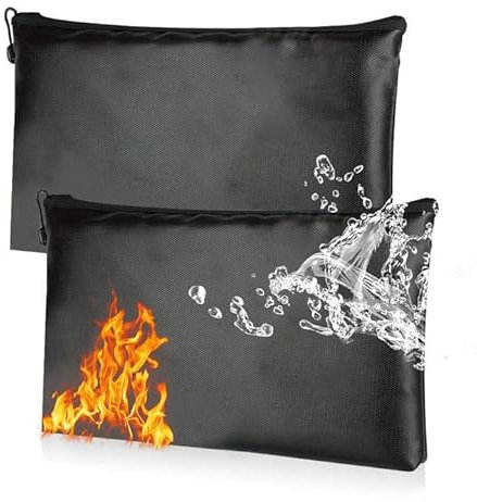 Dokumententasche Tresor Feuerfest Wasserdicht, Feuerfeste Dokumentenbox Geldtasche für A4 Dokumente, Aufbewahrungstasche mit Reißverschluss (2 Stück 34 * 25CM)