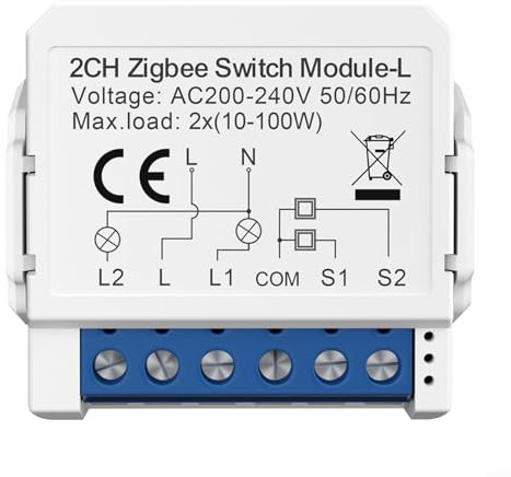 Sileduove for TUYA Smart Light Switch Module For for ZIGBEE No Neutral Mini Smart Circuit Breake 1/2/3way, Wireless Remote Control( for ZIGBEE 2 Road)