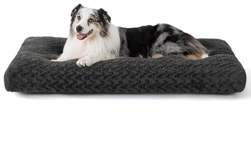 BEDSURE Hundebett Grosse Hunde waschbar - 104x74x9cm XL Hundekissen Flauschiges für große Hunde, plüsch Hundebett mit rutschfeste Unterseite und Seitengriff, dunkelgrau