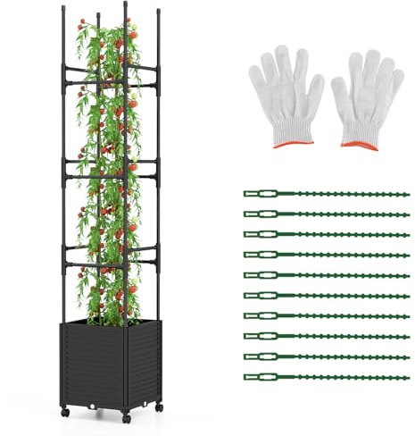 RELAX4LIFE Pflanzkasten mit Rankgitter & Rädern, Rankkasten Höhenverstellbar 219/160/120cm, Blumenkasten mit Gartenspalier für Kletterpflanzen, Gartenbeet Metall & PP, für Balkon Terrasse