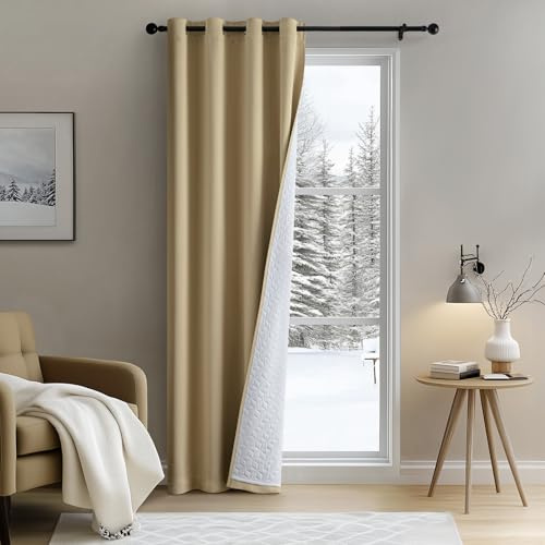 MIULEE Thermal Door Curtain for Winter Heavy Duty 52x88 Inch, Eyelet Blackout Thermal Curtain with Thick Quilted Lining, Double-Layer Cold Resistant Draft Excluder Curtains Winter, 1 Panel, Taupe