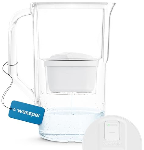 Wessper Jarra Filtradora de Agua 2,8L con contador LED | Reemplazo para Dafi Unimax Aquaphor A5 BRITA Maxtra+ PHILIPS AWP212/10, Filtro Reduce la cal y Cloro | Jarra Filtrante + 1x cartucho | Blanco