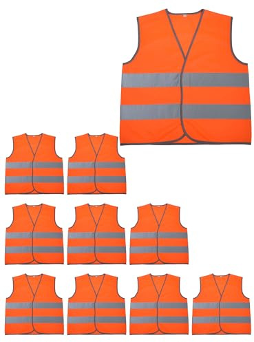Adigau Gilet Riflettente Bambini Set Personalizzato Hi-Vis Gilet di Sicurezza Gilet Leggero Traspirante Design Strisce Riflettenti Per Sicurezza, Confezione da 10 aranc, 13-15 anni
