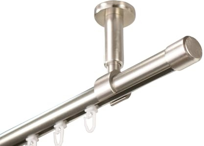 iso-design Gardinenstange Innenlauf zur Deckenmontage 20 mm Durchmesser in Farbe Edelstahl, Innenlaufstange mit Deckenhalter, Endstück Kappe, 120 cm