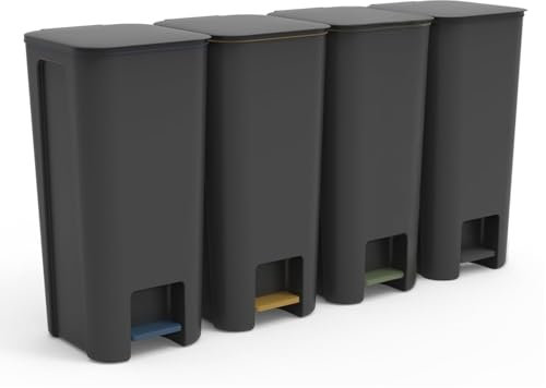 Go Practic Ensemble De Poubelles a Pédale Avec Couvercle 4x 40L Gris, Bacs de Cuisine tri Selectif, Corbeilles Pour Recyclage Système De Tri Des Déchets Pour Papier, Plastique, Verre, Sans BPA
