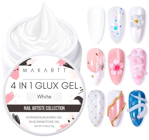 Makartt Builder Gel for Nails - 3D Nail Gel 4 in 1 Non-sticky for Extension Rhinestone, Superglue Nail Glue Extra, Nail Charms Poly Extension Hard Gel for Nails Polish Nails Art, UV/LED Lamp Required