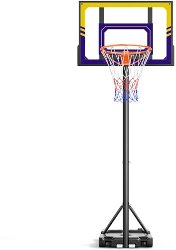 Basketball Hoop for Kids TONBUX Portable Adjustable 7FT Kids Basketball Hoop and Stand for Backyard Driveway Indoor Outdoor, Shatterproof PC Backboard, On Wheels (Purple & Gold Backboard)
