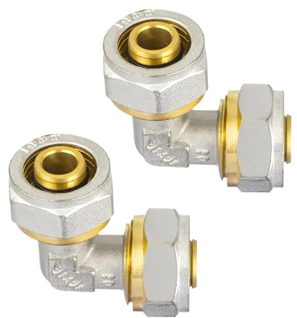 Gativs Lot de 2 raccords à Vis à 90° Raccords À Vis de 16 mm avec Coude Coude à Visser pour Tube Multicouche Raccord à vis à 90° de Serrage en Laiton pour Tube Composite Multicouche