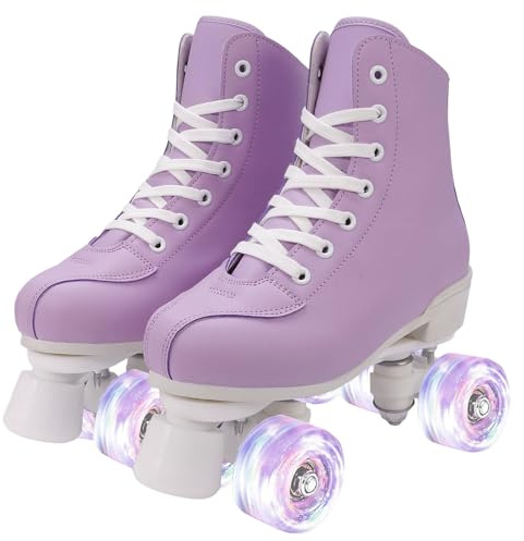 jessie Outdoor Roller Skates for Women & Teens, High Top PU Leather Quad Skates with Light-Up Wheels for Indoor/Outdoor Skating, Ideal for Beginners & Casual Skaters