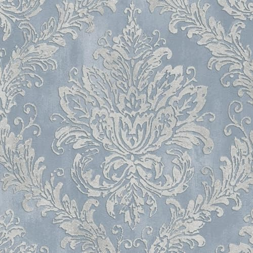 Profhome Carta da parati in stile Barocco 790491-GU Carta da parati intissata (TNT) blu blu-colomba 0,53 m x 10,05 m / 5,33 m2
