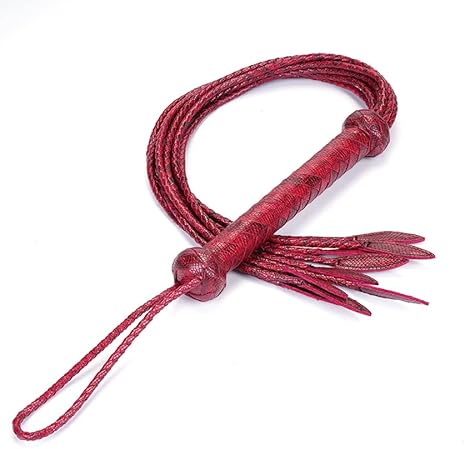 Tryolove 9-Tail Snake Pattern Leather Dressage Whip | PU Material | Dark Red | 36 Strands | Equestrian Horse Riding Accessory | Lightweight Show Whip | Stable Equipment | Gift for Rider
