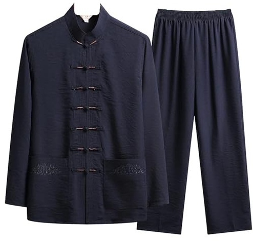 DUBTEDHOU Uniforme de Tai Chi, Hombres Lino Algodón Oriental Retro Hebilla Kung Fu Tai Chi Traje Conjunto Multicolor Múltiples Tamaños(Color 01,39 (42.5-57.5kg))