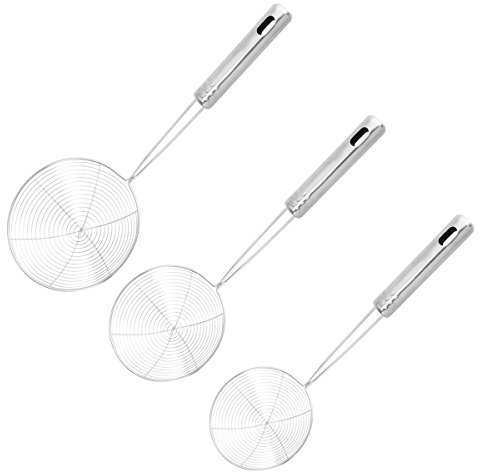 OUNONA Schiumarola Colino a Rete Setaccio da Cucina Confezione da 3 (Argento)