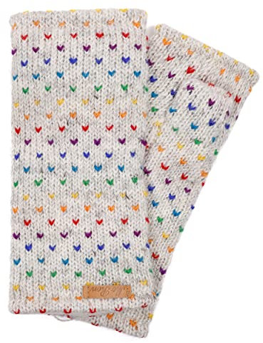 McRon Damen Gestrickte Pulswärmer Stulpen Modell Ines regenbogen Naturhellgrau 2 94R