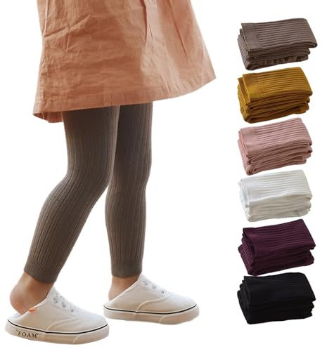 Looching 6 Pack Toddler Baby Cable Knit Ankle Leggings Pants Footless Winter Tight Stockings for Girls