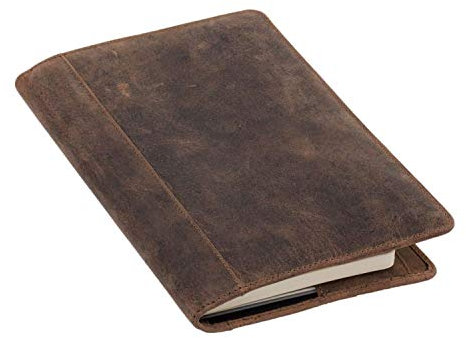 Pride and Soul 30124 - Ledereinband DIN A5 PERKINS, Lederhülle für Notizbuch, Buchhülle aus Echt Leder, Buchumschlag in braun, Einband mit Lesezeichen, 8 Visitenkartenfächern und Stiftschlaufe