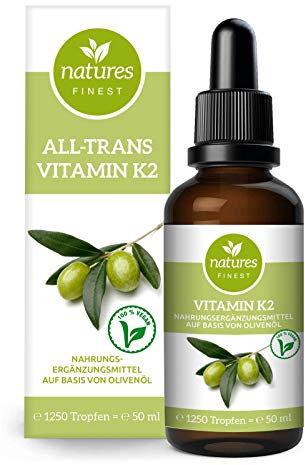 natures FINEST® Vitamin K2 Tropfen MK-7-200µg (50ml flüssig) vegan - Höchster All-Trans Gehalt 99,7% und natürlich fermentiert