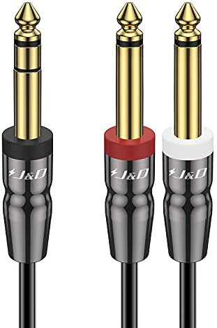 J&D Cavatras Doppio TS Placcato Oro 6,35 mm Stereo Maschio 2 Mono Maschio Adattatore Breakout Splitter Audio Mixer Studio 1,8 m