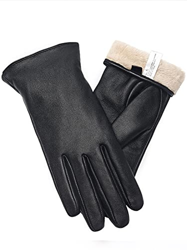 vislivin Vollhand Touchscreen-Handschuhe für Damen Leder Handschuhe Warmer Winter SMS Autofahren Handschuh Schwarz S